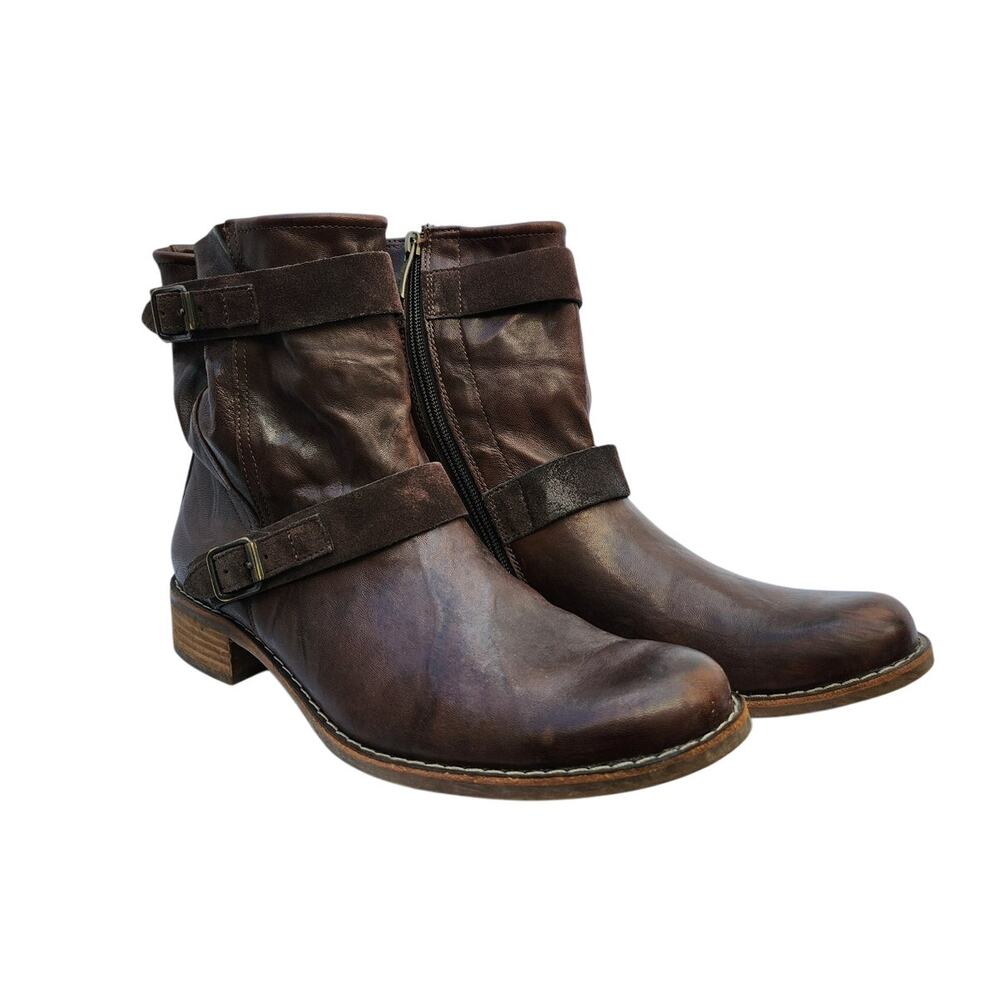 Paul Green Ally Moto Boot w/ Brown Leather Ankle Harness Straps US 10.5